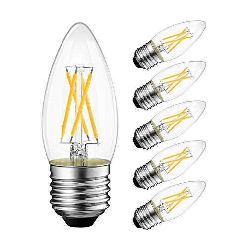 LVWIT Dimmable LED Candelabra Bulbs B11 Filament Bulb E26 Base 5.3W(60W Equivalent) 3000K Soft White Chandelier Decorative Candle Light Bulb 6 Pack