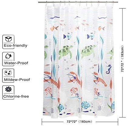 Shower Curtains Mould-Proof, Etersky Semi-Transparent Shower Curtain, EVA Anti-Bacterial Resistant, Waterproof Lining for Bathroom with 3 Magnets and 12 Metal Hooks - 72'' x 72''