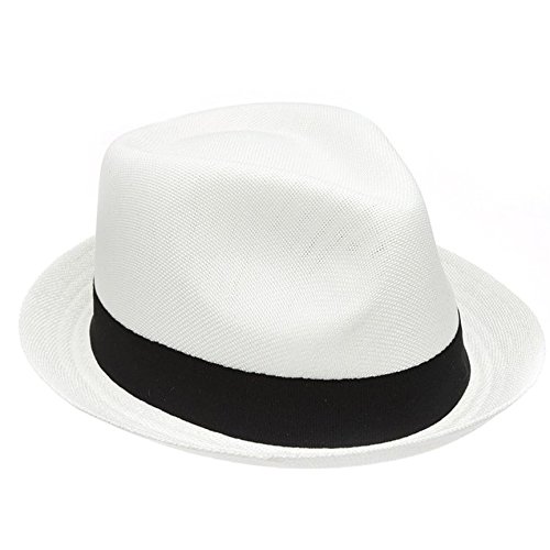 Men's Summer Lightweight Linen Fedora Hat (S/M, WHITE)