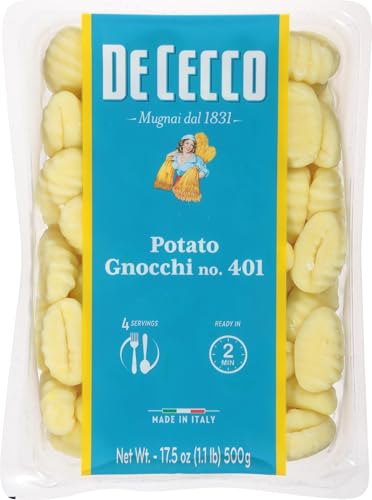 DE CECCO POTATO GNOCCHI NO. 401, 17.5 OZ (PACK OF 4), AUTHENTIC ITALIAN DUMPLINGS, MADE WITH POTATOES AND WHEAT FLOUR, VERSATILE PASTA FOR SAUCES & RECIPES, MADE IN ITALY