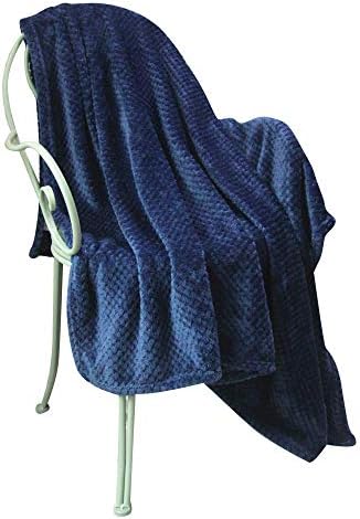 LEWONDER Throw Blanket for Sofa Couch, Flannel Plush Soft Blanket,Light Weight,Navy Blue, 5060in