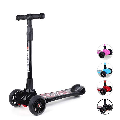 New Olym Kids Scooter for Boys and Girls 3 Flashing Wheels,Foldable with 4 Adjustable Height|All-Covered Brake Great for Toddlers Ages 3-14 Years Black