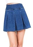 Megan apparel Women's Stretchy Flared Casual Mini Skater Denim Skirt, Blue, Large
