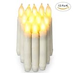 Pack of 12 Flameless LED Tea Light Flickering Wax Dipped Candle Table Decor Amber Nightlight Taper Battery Operated Stick Bulb for Seasonal Festival Celebration 6.5"
