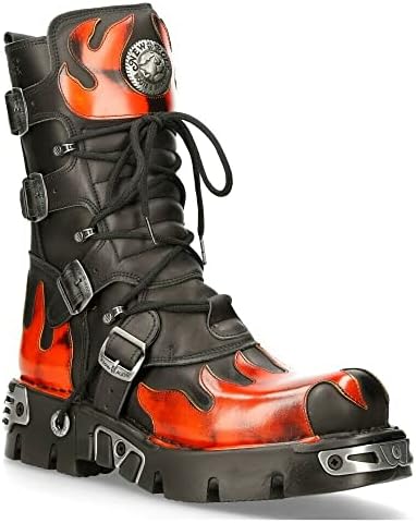 Amazon.com | New Rock 407-S1 Silver Cross BOOTS Black Leather