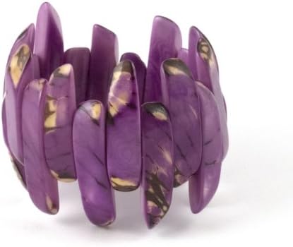 Organic Tagua Stretchy Amazon Bracelet Long Thin Beads Ecuador Purple