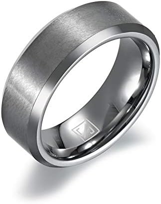 Luxffield Men's 8mm Tungsten Carbide Ring Basic Polished Beveled Edge Matte Brushed Finish Center Engagement Wedding Band 7.5-13