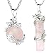 BEADNOVA 2pcs Dragon Wrapped Round Ball Cylinder Natural Rose Quartz Gemstone Necklace Healing Couple Pendant Necklaces Set