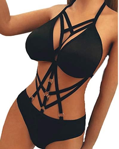 Women Halter Lingerie Sexy Cage Bra Strappy Teddy One Piece Babydoll Mini Bandage Bodysuit