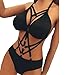 RYGHEWE Women's Bondage Lingerie Strappy Lace Teddy Halter One Piece Babydoll Mini Bodysuit