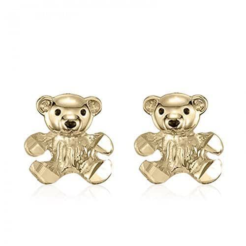 10K Yellow Gold Teddy Bear Stud Earrings Handmade