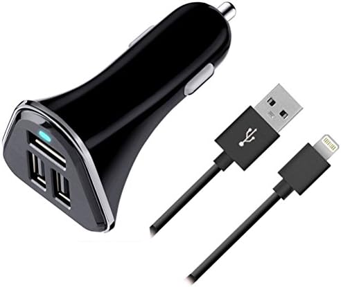 USB Car Charger,Werleo 3 Port USB Car Adapter With 5V, 5.2A, 30W And Lightning to USB sync Cable for IPhone 6/6S Plus, 5/5S//5C, IPad, IPod