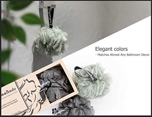 Luxury Bath Sponge Shower Pouf Large (70g) with Activated Charcoal 3 Pack - Thumbnail 3