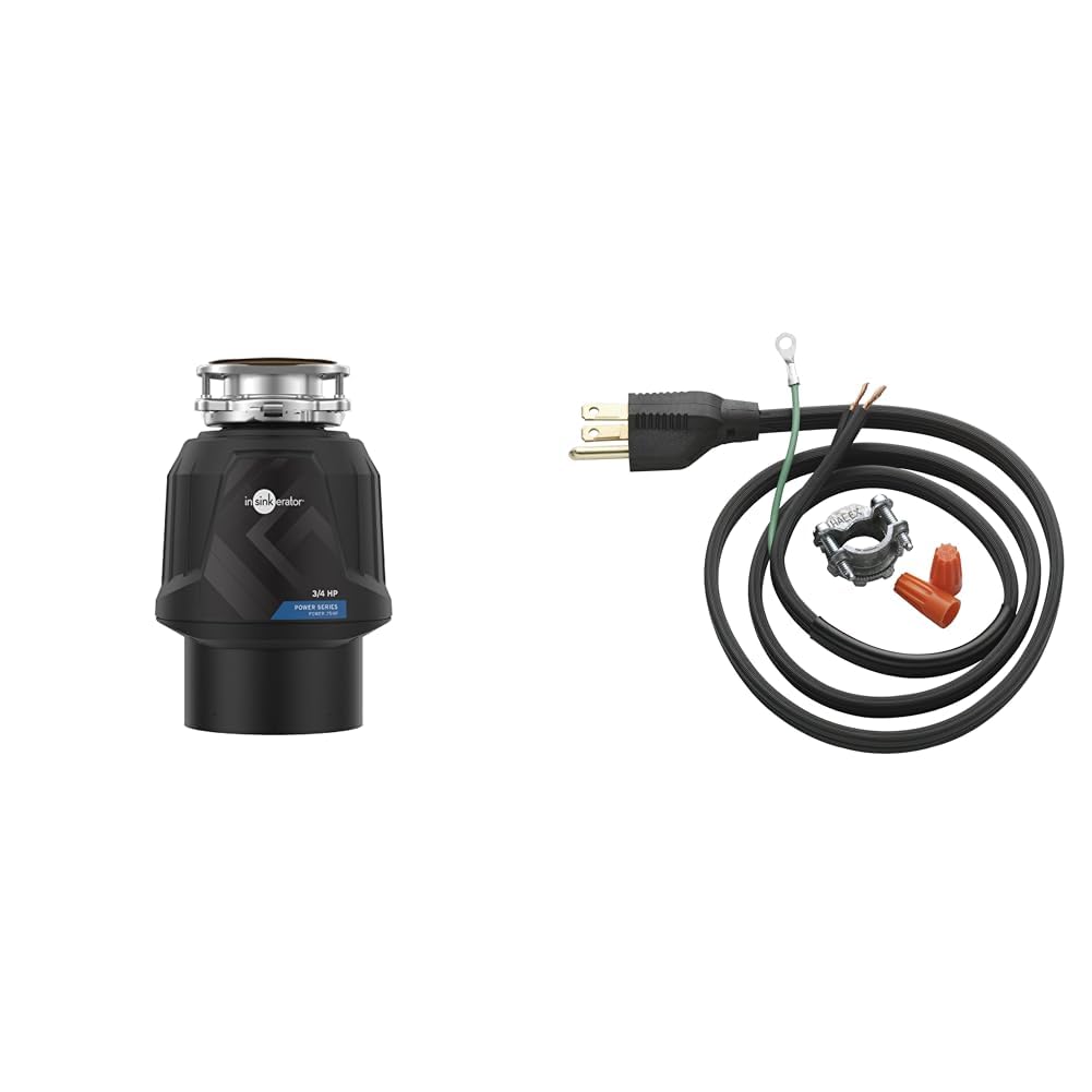 InSinkErator Power .75HP, 3/4 HP Garbage Disposal, Power Series EZ Connect Continuous Feed Food Waste Disposer, Black & Garbage Disposal Power Cord Kit, CRD-00