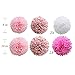Pink Hanging Paper Party Decorations, Round Paper Fans Set Paper Pom Poms Flowers for Valentine's Day Birthday Wedding Baby Shower Events Accessories
