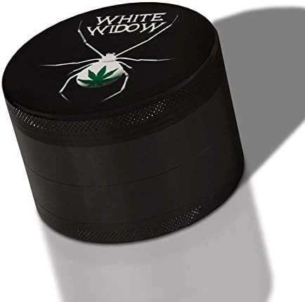 White Widow Large 2.5 inch Herb Grinder with Pollen Catcher- 4 Piece spice Alloy (Black)