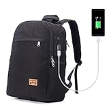Business Laptop Backpack,Beyle Large Travel College Durable Backpacks for Men Women with USB Charging Port Fits 17 Inch Computer Slim Outdoor Waterproof Lightweight Bags School Notebook Daypack, Black