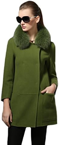 Kokoda Women's Winter 100 % Pure Wool Cocoon Coat with Fox Fur M Green