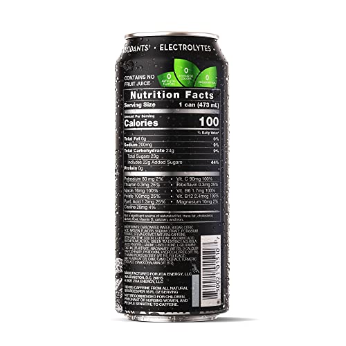 ZOA Zero Sugar Energy Drink, 16 Fl Oz Healthy Vitamin C, B6 & B12