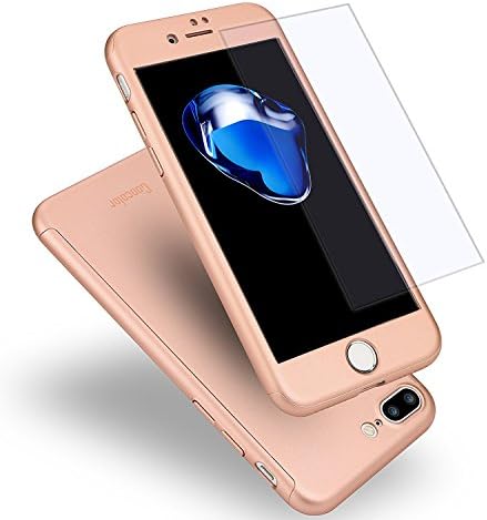iPhone 7 Plus Case,8 Plus hotsales [Perfect Fit] 360 Degree Ultra Thin Full Body Coverage Protection Dual Layer Hard Slim Case + Tempered Glass Screen Protector For iPhone 7 Plus 8 Plus -Rose Gold