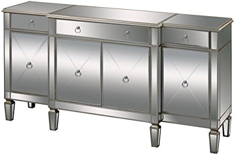 Contemporary Home Living 70" Silver Leaf and Clear 4-Door and 3-Drawer Mirrored Buffet Server