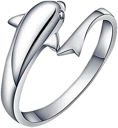 FanC, Woman's Cute Silver Plated Dolphin Shaped Adjustable Open Bypass Ring