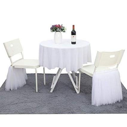 Suppromo Fluffy Tutu Chair Skirt Gold Brim Slipcovers White Chair Tutu Skirt For Baby Shower Bridal Shower Birthday Party Home Decoration