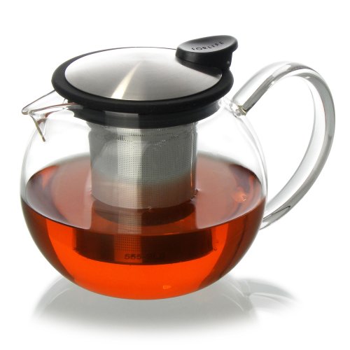 FORLIFE Bola Glass Teapot with Basket Infuser, 25oz./750ml., Black Graphite - Thumbnail 2