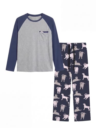 Mens Pajamas Set,Long Sleeve T Shirt Pjs Soft 2 Piece Loungewear With Pants at Amazon