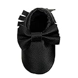 Sunward Prewalker Infant Sweet Bow Tassels Anti-skid Soft Leather Shoes Trainer (M(Suggest 6~12 month), Black)