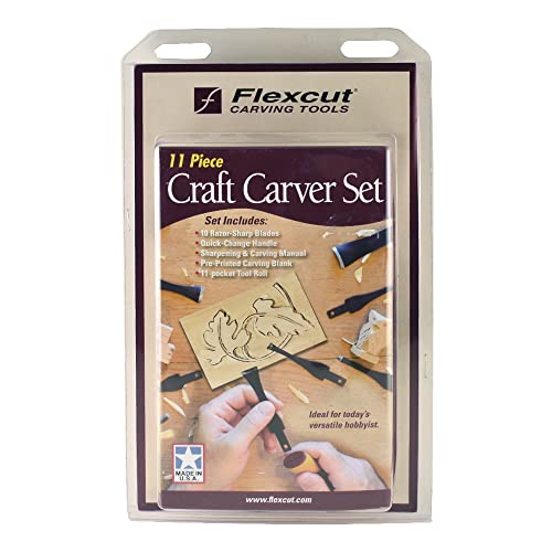 FLEXCUT Carving Tools, Craft Carver Set, 10 Carving Blades and Interchangeable ABS Handle