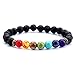 Dolland Men Women Lava Rock 7 Chakras Beads Bracelet Elastic Rope Natural Stone Yoga Meditation Bracelet Bangle