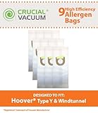 Hoover WindTunnel Paper Type Y 9 Pack Vacuum Bags - Allergen filtration with Closure - Compare With Hoover Part # 4010100Y