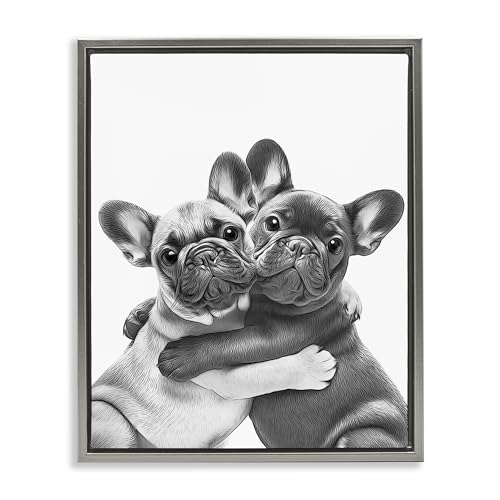 Stupell Industries Hugging Dog Pair Framed Floater Canvas Wall Art Design by An…