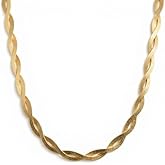 LAPRECIEUZ DE ARTHES JEWELRY 18K Gold-Plated Twisted Snake Herringbone Chain Necklace for Women - 18", Double Chain, Stainless Steel, Non-Tarnish, Hypoallergenic, Dainty Everyday Jewelry