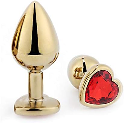 Gantian Red Heart Shape Rhinestone Gold Stainless Steel Small A'mal P'lug for Men for Women