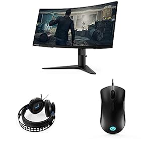 Lenovo 34″ Wide QHD Curved Gaming Monitor, VA, 144Hz, 1ms, AMD FreeSync Premium, 350 Nits, Tilt & Height Adjustable, TUV Eye Care – G34w-10 + Legion H300 Gaming Headset and Legion M300 Gaming Mouse