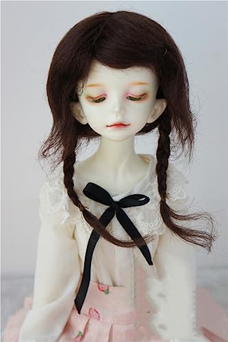 JD061 7-8inch 1/4 MSD Twins Messy Braids Mohair BJD Doll Wig (Dark Brown)