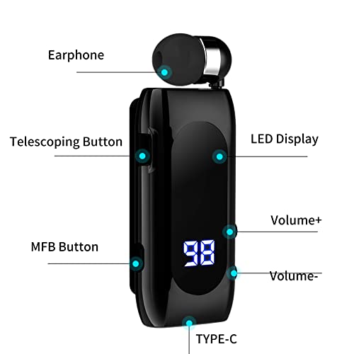 SUNSEATON Retractable Wired Business Bluetooth Headset, Wireless Headset with Microphone, Bluetooth V5.2, Handsfree, Compatible for Universal Smartphone (Black)