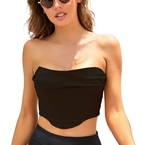 EverLove Women's Corset Crop Top Overbust Bustier Sleeveless Strapless Bodyshaper Camis Black Small at Amazon