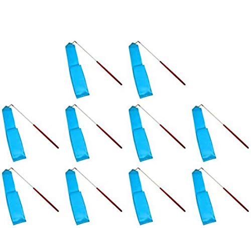 HOMEBT 2M Pieces Dance Ribbons Streamers Rhythmic Gymnastics Ribbon Wands for Kids Artistic Dancing, Baton Twirling Blue 10PCS