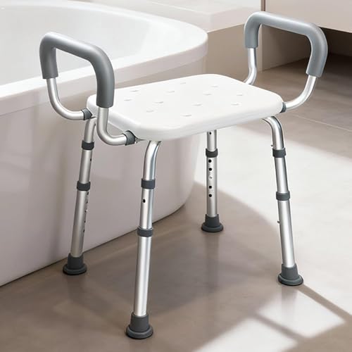 Shower Chair for Elderly and Disabled with Removable Armrests - Height Adjustable, Sturdy Non-Slip Bathroom Stool Supports up to 350 lbs for Shower and Tub