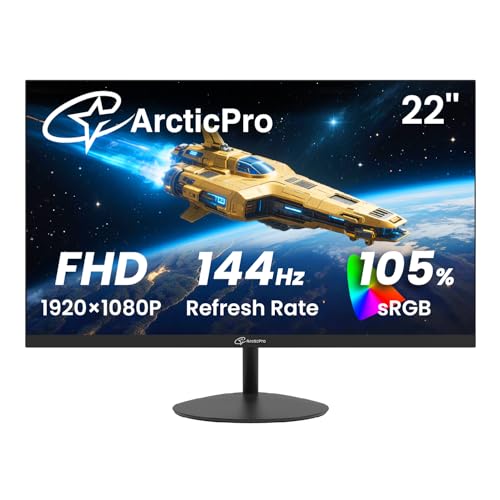 ArcticPro 22 inch 144Hz 100Hz Monitor, Full HD (1920 x 1080p) Computer Monitor, 105% sRGB, 3000:1 Contrast, 3-Sided Frameless, Ultra Slim, VESA, LowBlue Mode, Tilt Adjust, HDMI *1, VGA*1