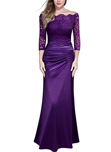 Miusol Women s Retro Floral Lace Vintage 2/3 Sleeve Slim Ruched Wedding Maxi Dress (3X-Large, Purple) Miusol Women s Retro Floral Lace Vintage 2/3 Sleeve Slim Ruched Wedding Maxi Dress (3X-Large, Purple)