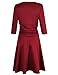 MISSKY Women Sexy V-Neck 3 4 Sleeve Slimming Tunic Fit and Flare Waist Crossover Business Casual Flare Dress Wine M