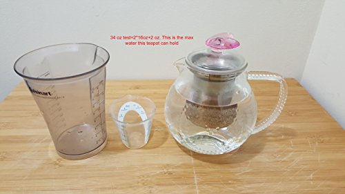 Glass Teapot with Tea Warmer Lead Free Special Glass No Drip by Tea Beyond (Glass, 34 oz Pink) - Thumbnail 3