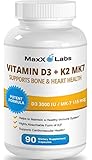 Vitamin D3 with Vitamin K2 MK-7 ★ New ★ Full 3,000 IU Per Capsule Plus 115mcg MK7 from Natto - Natural, Effective, Safe - Supports Bone and Heart Health - Gluten Free - 90 Capsules