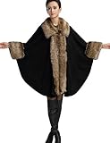 Aphratti Women's Wool Scarf Shawl Cape Coat with Luxury Faux Fox Fur Collar