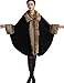 Aphratti Women's Wool Scarf Shawl Cape Coat with Luxury Faux Fox Fur Collar