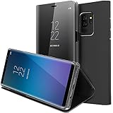 Galaxy S9 Plus Case,WATACHE S-View Window Makeup Mirror Electroplate Plating Stand Feature Slim Full Body Protective Flip Folio Cover for Galaxy S9 Plus (Black)